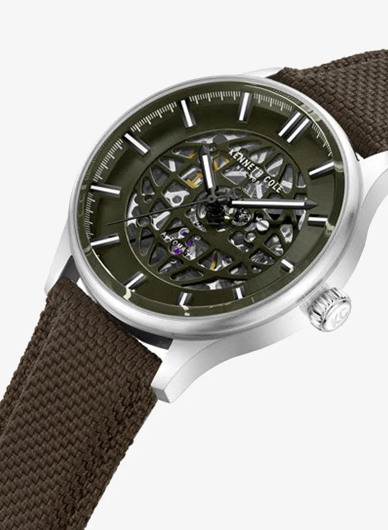 Kenneth Cole New York Green Dial Leather Strap Multifunction Watch for Men, 43.5mm