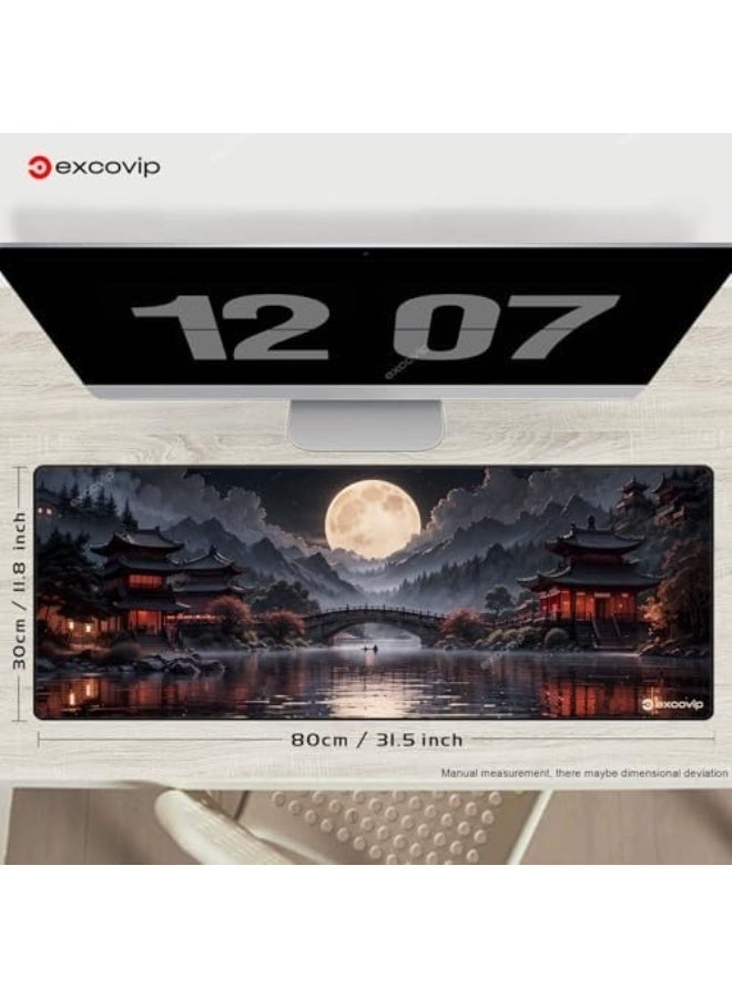 إكسوفيب ماوس باد الألعاب الكبير بتصميم القمر الكامل على ضفاف النهر، مقاس 800×300 ملم، قاعدة مطاطية مانعة للانزلاق، سطح ناعم، وحواف مخيطة – باللونين الأسود والأحمر - Image 3