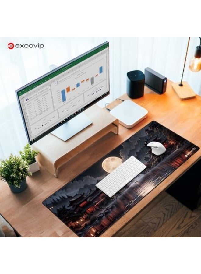 إكسوفيب ماوس باد الألعاب الكبير بتصميم القمر الكامل على ضفاف النهر، مقاس 800×300 ملم، قاعدة مطاطية مانعة للانزلاق، سطح ناعم، وحواف مخيطة – باللونين الأسود والأحمر - Image 2