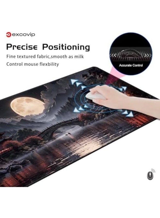 إكسوفيب ماوس باد الألعاب الكبير بتصميم القمر الكامل على ضفاف النهر، مقاس 800×300 ملم، قاعدة مطاطية مانعة للانزلاق، سطح ناعم، وحواف مخيطة – باللونين الأسود والأحمر - Image 5