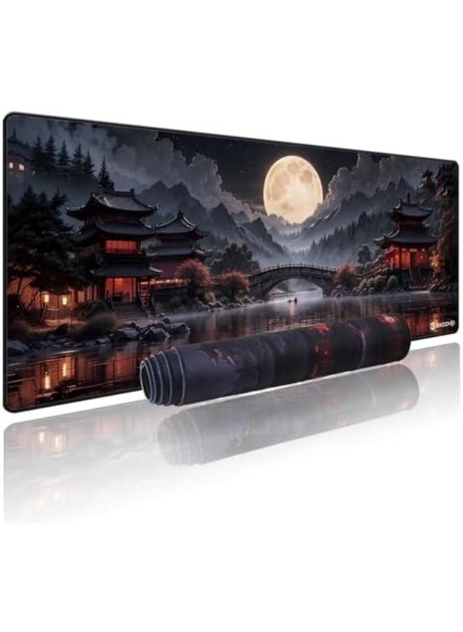 إكسوفيب ماوس باد الألعاب الكبير بتصميم القمر الكامل على ضفاف النهر، مقاس 800×300 ملم، قاعدة مطاطية مانعة للانزلاق، سطح ناعم، وحواف مخيطة – باللونين الأسود والأحمر - Image 1