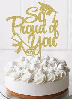 Generic 'So Proud of You' Graduation Cake Topper for him her Women Men, Gold Glitter Cupcake Muffins Baking Supplies Congratulations End of School Class DIY Present Gift Idea Party Supplies  - Image 2