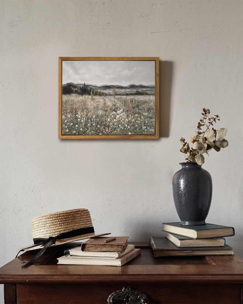 SHENIFY Vintage Landscape Framed Canvas Wall Art Prairie in Full Bloom Classic Oil Painting Modern Farmhouse Kitchen Office Decor - 8x10in Natural Framed - Image 2