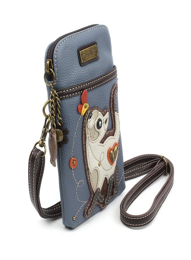CHALA Cat Collection Cell Phone Crossbody Purse-Women PU Leather/Canvas Multicolor Handbag with Adjustable Strap - Slim Cat - blue - Image 2