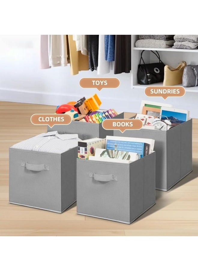 GGEROU 6Pcs Organizer Box Storage, Foldable Fabric Cloth Shelf Organizers Box With Handles, Bins Storage Organizer for Closet,Shelves,Office Grey  - Image 2