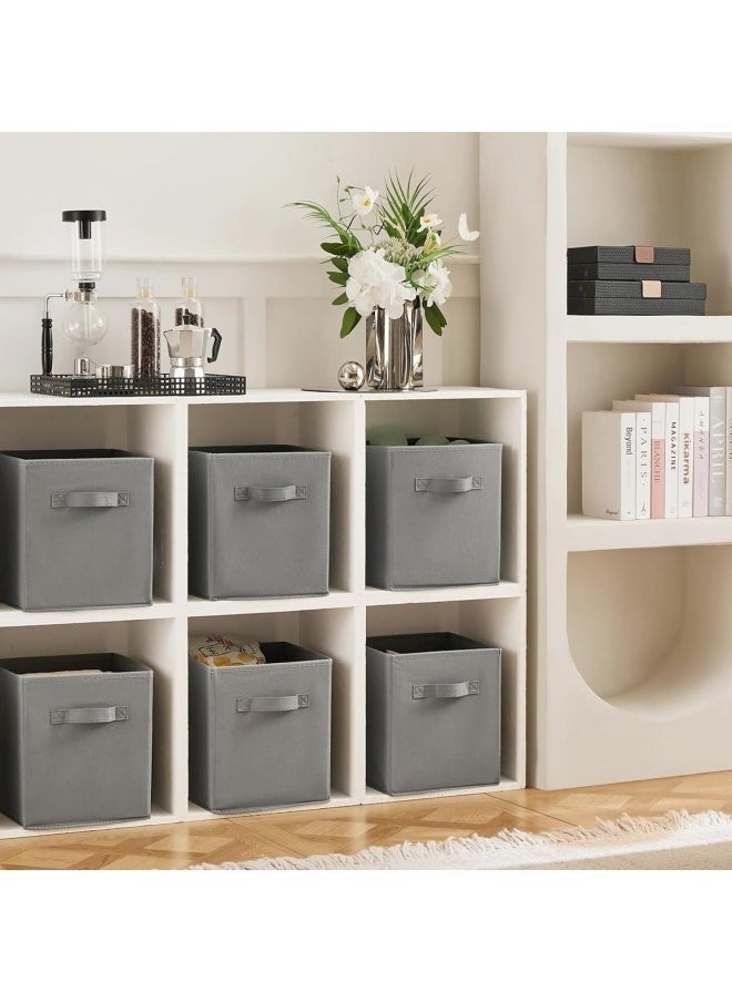 6Pcs Organizer Box Storage, Foldable Fabric Cloth Shelf Organizers Box With Handles, Bins Storage Organizer for Closet,Shelves,Office Grey