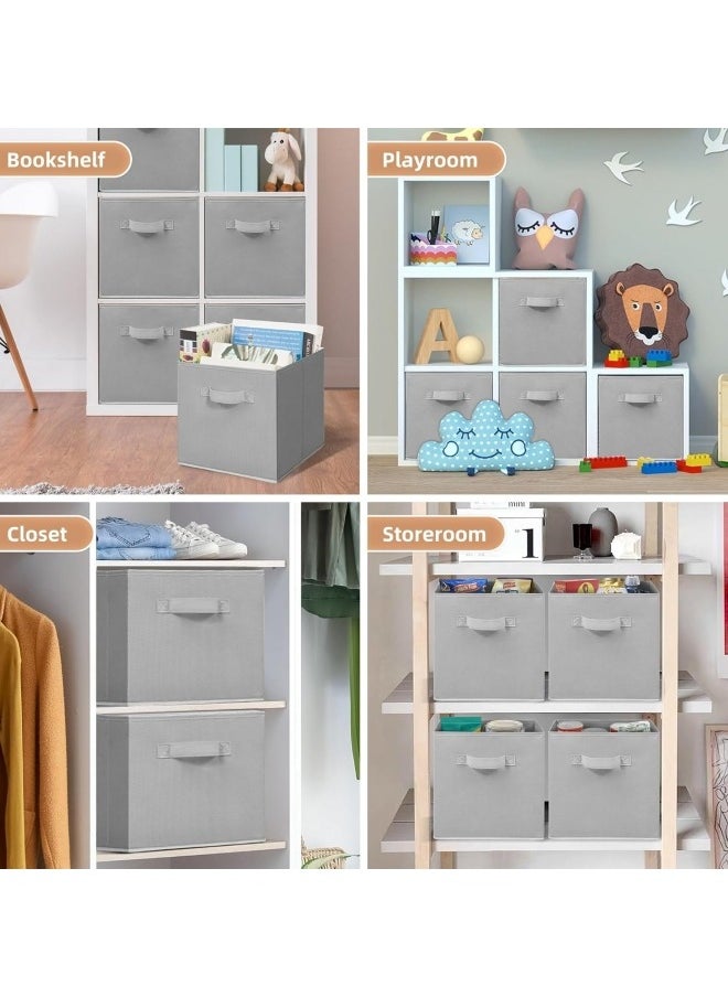 6Pcs Organizer Box Storage, Foldable Fabric Cloth Shelf Organizers Box With Handles, Bins Storage Organizer for Closet,Shelves,Office Grey
