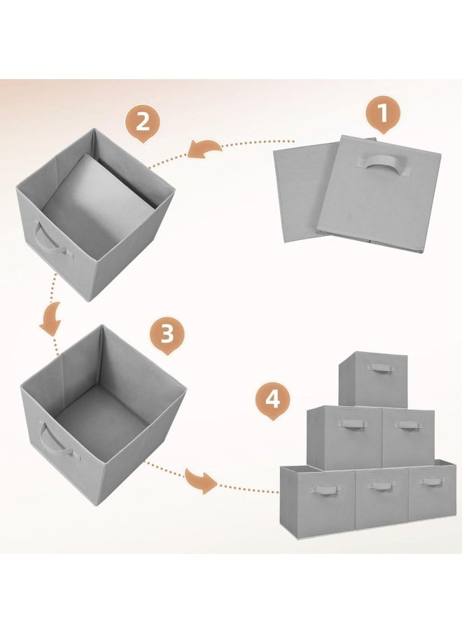 6Pcs Organizer Box Storage, Foldable Fabric Cloth Shelf Organizers Box With Handles, Bins Storage Organizer for Closet,Shelves,Office Grey