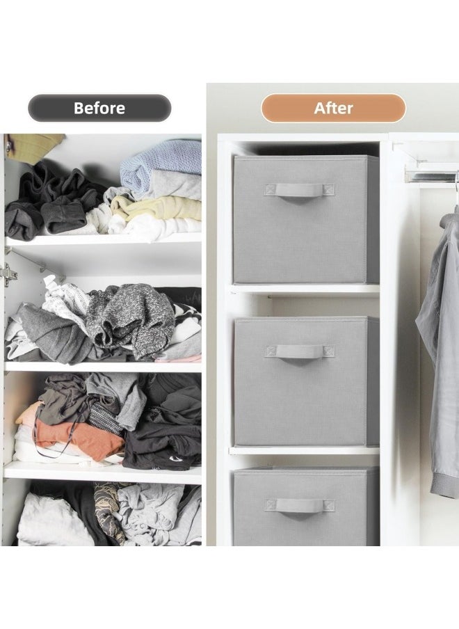 GGEROU 6Pcs Organizer Box Storage, Foldable Fabric Cloth Shelf Organizers Box With Handles, Bins Storage Organizer for Closet,Shelves,Office Grey  - Image 4