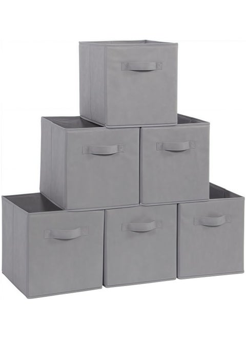 6Pcs Organizer Box Storage, Foldable Fabric Cloth Shelf Organizers Box With Handles, Bins Storage Organizer for Closet,Shelves,Office Grey