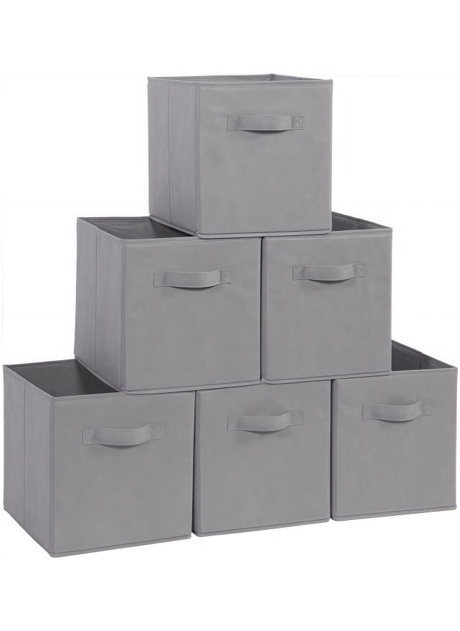 GGEROU 6Pcs Organizer Box Storage, Foldable Fabric Cloth Shelf Organizers Box With Handles, Bins Storage Organizer for Closet,Shelves,Office Grey  - Image 1