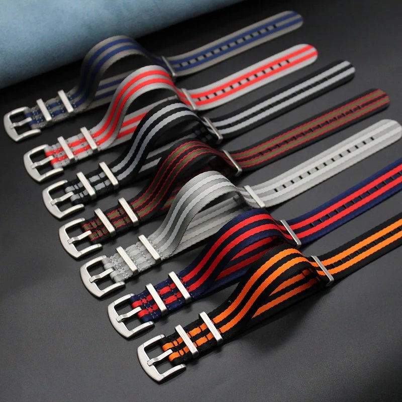 Bluejw Durable Replacement 100% Nylon Watch Strap – Smooth 1-Piece Seatbelt-Style Band with Striped Pattern for Vintage Watches, Fits 18mm 20mm 22mm - Image 4