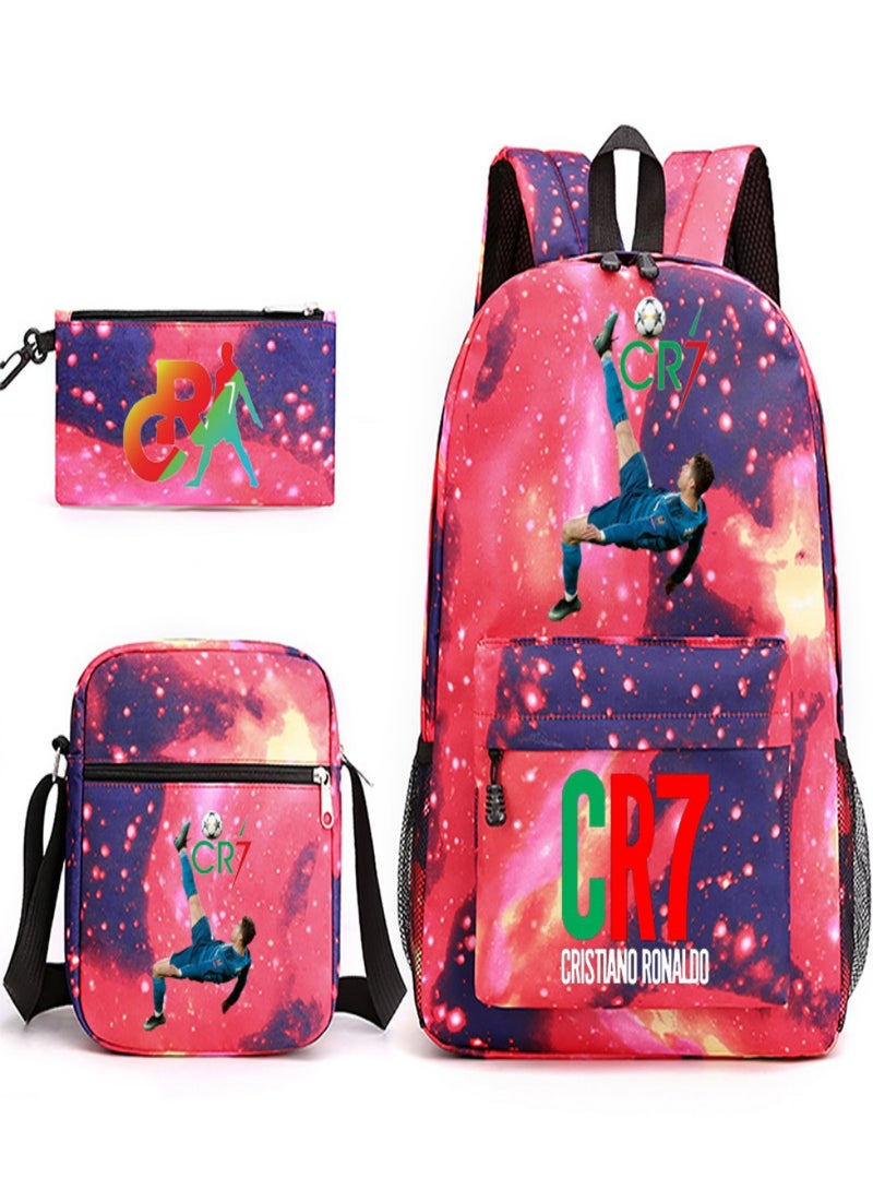 C Ronaldo Children Backpack Schoolbag Teen Student School Book bag with Lunch Box Pen Case 3 in 1 for Kids