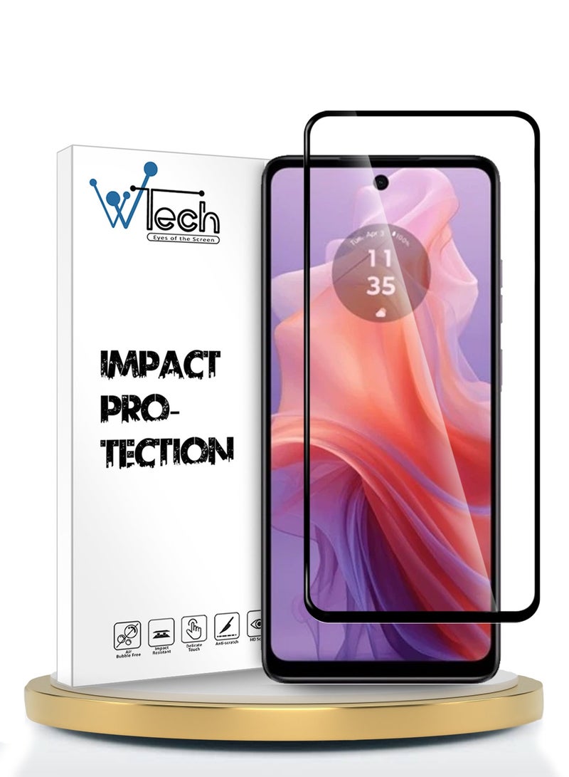 Wtech Motorola Moto E14 4G 2024 Premium E2E Full Glue Full Cover Tempered Glass Screen Protector (MSGECN) - Clear/Black - Image 1