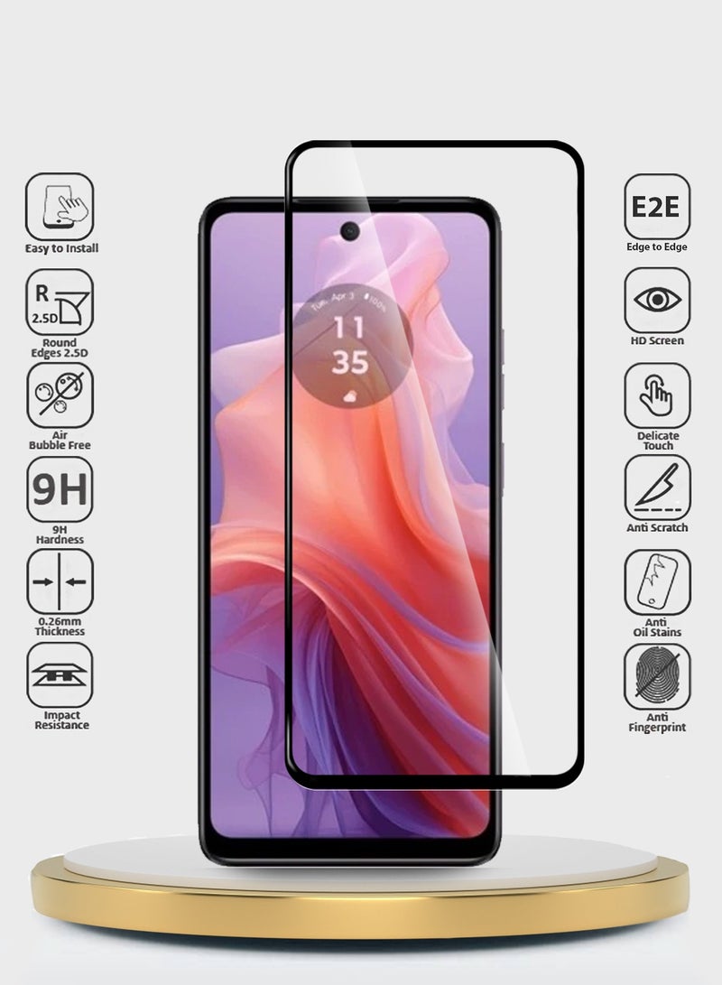 Wtech Motorola Moto E14 4G 2024 Premium E2E Full Glue Full Cover Tempered Glass Screen Protector (MSGECN) - Clear/Black - Image 2