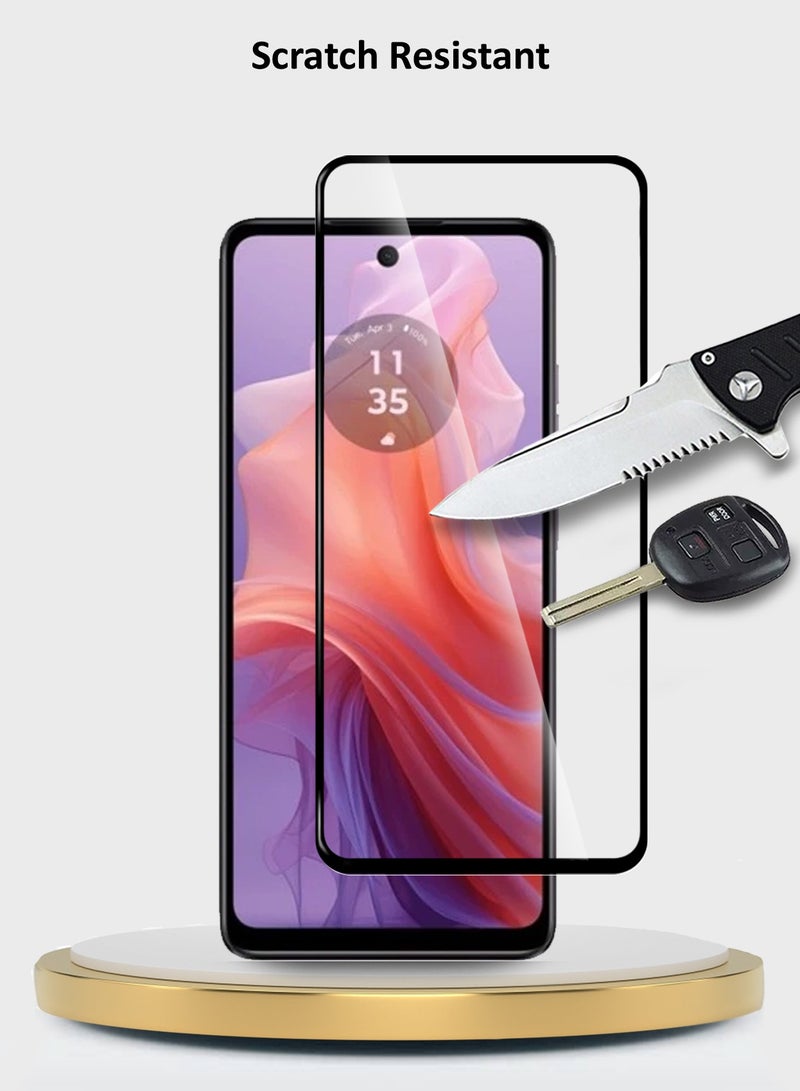 Wtech Motorola Moto E14 4G 2024 Premium E2E Full Glue Full Cover Tempered Glass Screen Protector (MSGECN) - Clear/Black - Image 3