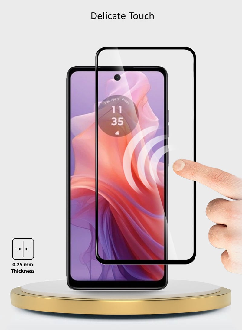 Wtech Motorola Moto E14 4G 2024 Premium E2E Full Glue Full Cover Tempered Glass Screen Protector (MSGECN) - Clear/Black - Image 5