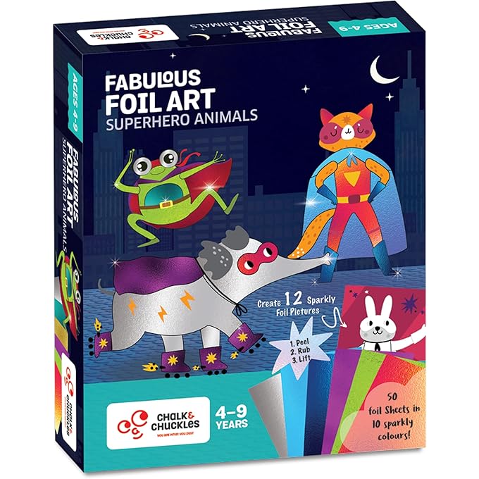 تشاك أند تشاكلز طقم الفن والحرف اليدوية ، فن رقائق رائعة ، هدية للأولاد ، الفتيات من سن 4 إلى 9 سنوات ، إنشاء 12 صورة لحيوانات الأبطال الخارقين ، ألعاب إبداعية للأطفال