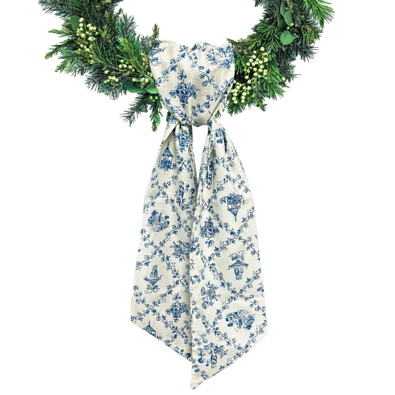 Ftuuo Wreath Sash for Front Door Blue Floral Wreath Satin Sash Burlap Garland Ribbon Accessories for Wreath Yard Doorway Indoor Outdoor Bow Bridal Shower Home Decor,5.11 x 55.1 - Image 1