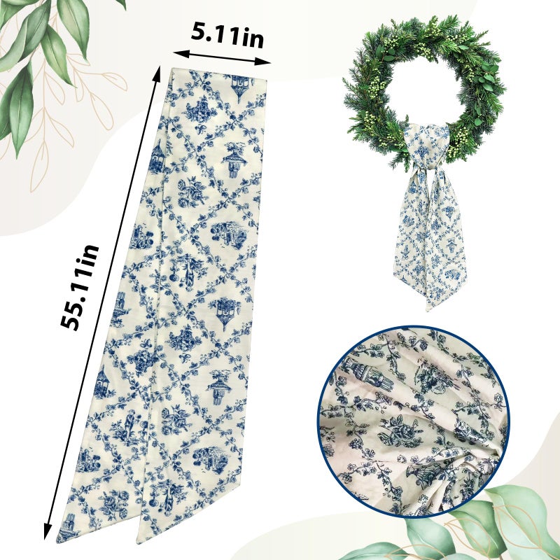 Ftuuo Wreath Sash for Front Door Blue Floral Wreath Satin Sash Burlap Garland Ribbon Accessories for Wreath Yard Doorway Indoor Outdoor Bow Bridal Shower Home Decor,5.11 x 55.1 - Image 2