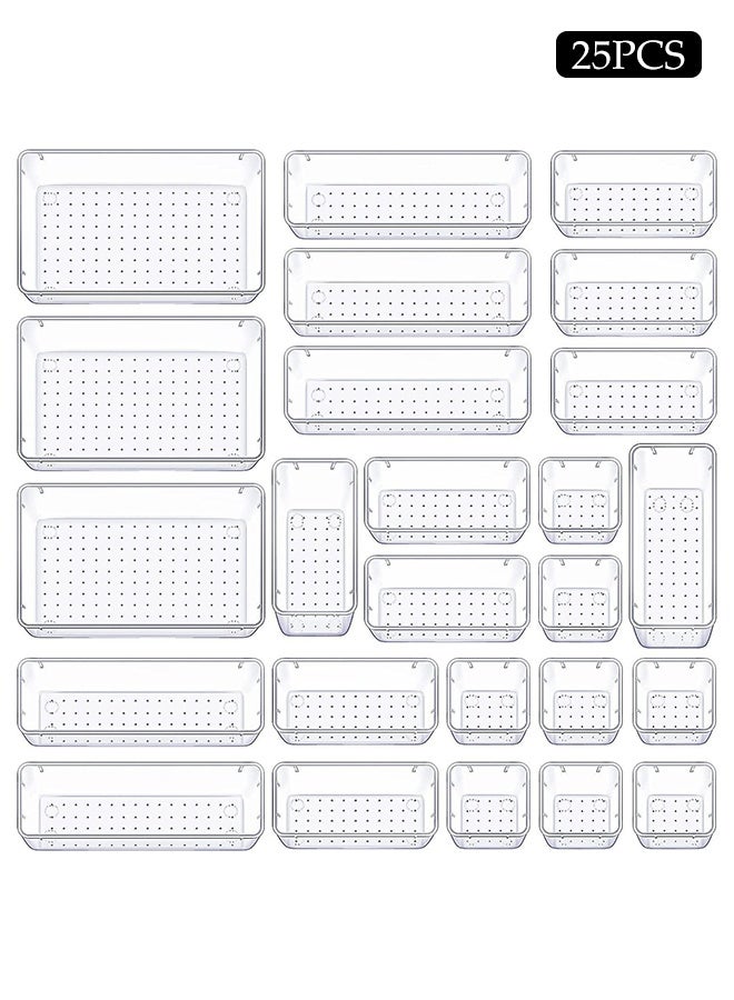 25 PCS Clear Plastic Drawer Organiser Set，Drawer Organizer Trays，Bathroom Drawer Tray Dividers，Durable and Sturdy, Saving Space，for Makeup, Bedroom, Kitchen and Office，4 Size - Image 1