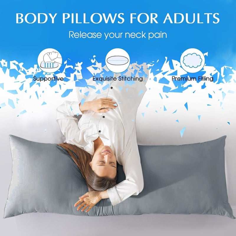 SHOUREN Cotton Body Pillow Insert - Cooling Breathable Full Body Pillow for Side Sleeper - Soft Long Bed Pillow for Adults - 20 x 54 inch-Gray - Image 4