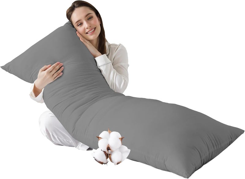 SHOUREN Cotton Body Pillow Insert - Cooling Breathable Full Body Pillow for Side Sleeper - Soft Long Bed Pillow for Adults - 20 x 54 inch-Gray - Image 1