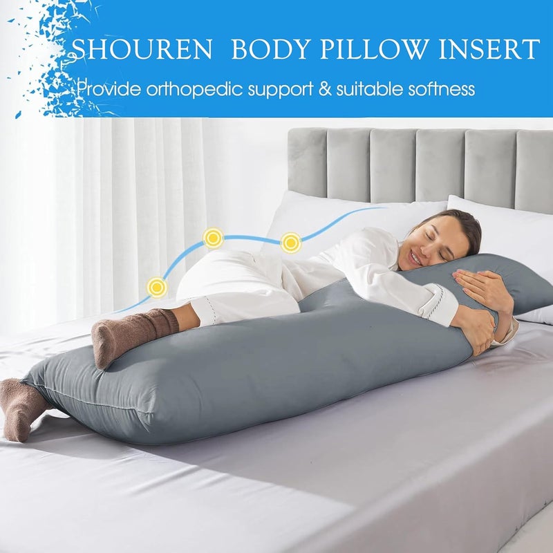 SHOUREN Cotton Body Pillow Insert - Cooling Breathable Full Body Pillow for Side Sleeper - Soft Long Bed Pillow for Adults - 20 x 54 inch-Gray - Image 3