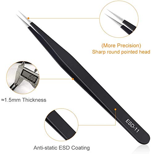 InkOcean 6 Pc Precision Tweezers Set Upgraded AntiStatic Stainless Steel Curved of Tweezers for Electronics Laboratory Work JewelryMaking Craft Soldering - Image 3