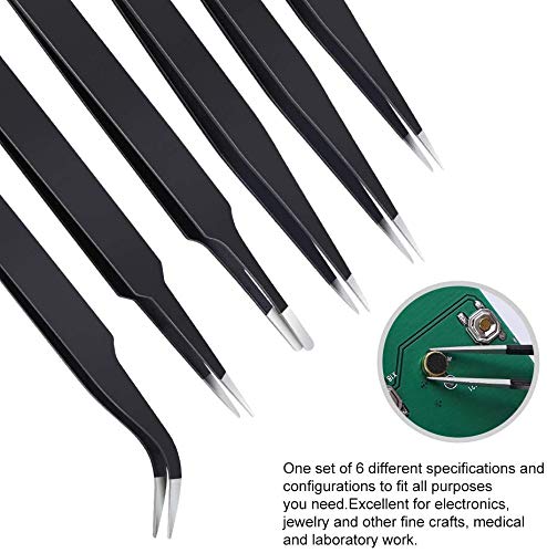 InkOcean 6 Pc Precision Tweezers Set Upgraded AntiStatic Stainless Steel Curved of Tweezers for Electronics Laboratory Work JewelryMaking Craft Soldering - Image 5