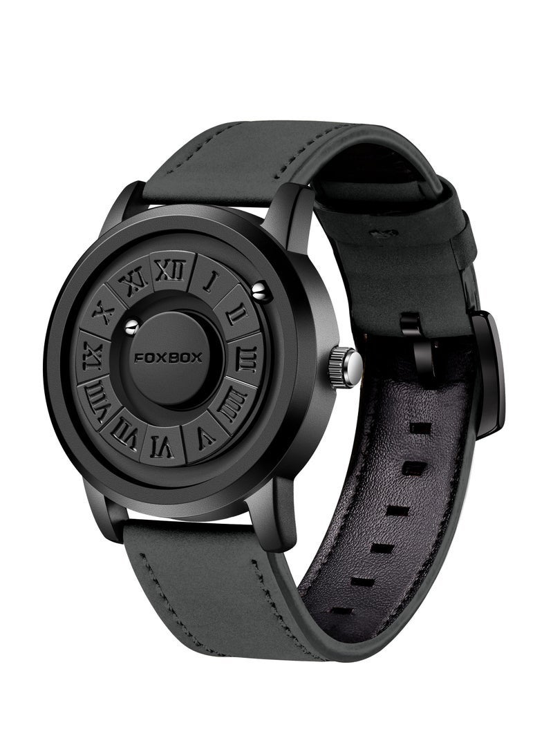 فوكس بوكس ساعة كوارتز رجالية مبتكرة بميزة التمرير المغناطيسي للرجال ساعات مقاومة للماء - 42 مم - أسود - Image 2