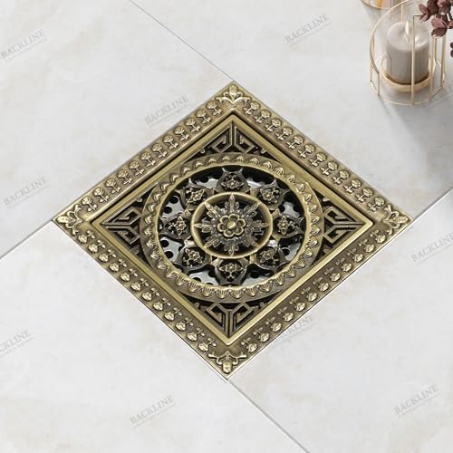 B Backline Brass Floor Drainer Bathroom Floor Water Drainer Bathroom Drain Grating with Anti-Foul Cockroach Trap 12 X 12 Cm (Antique Finish 5) - Image 1