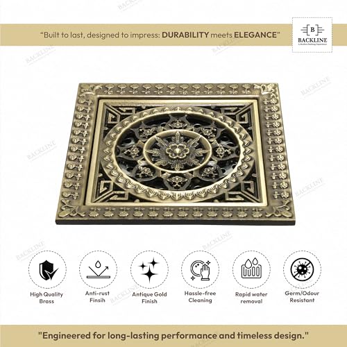 B Backline Brass Floor Drainer Bathroom Floor Water Drainer Bathroom Drain Grating with Anti-Foul Cockroach Trap 12 X 12 Cm (Antique Finish 5) - Image 2