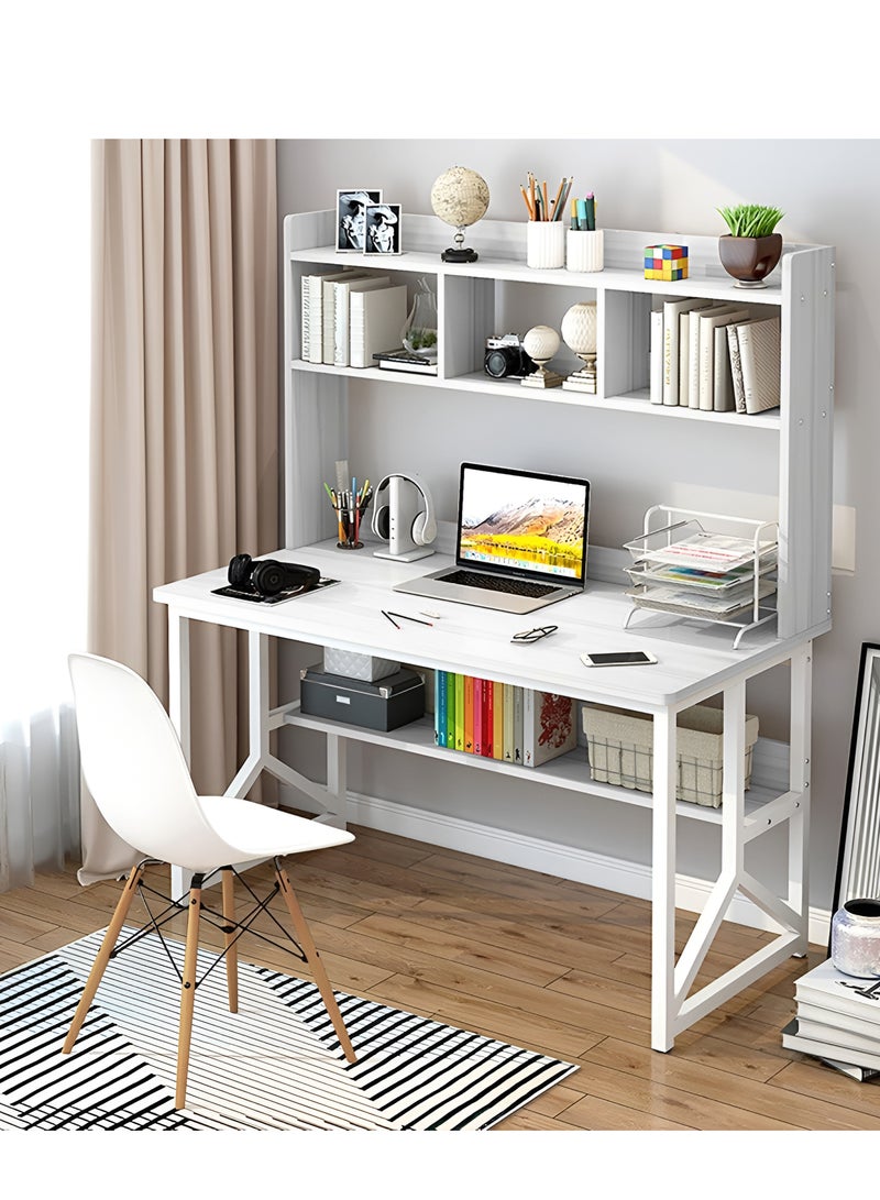 ZUIHAO Computer Desk with Bookrack Home Office Desk Study Table with Bookshelf 120 L 60 W 141.5 H cm WHITE - Image 1