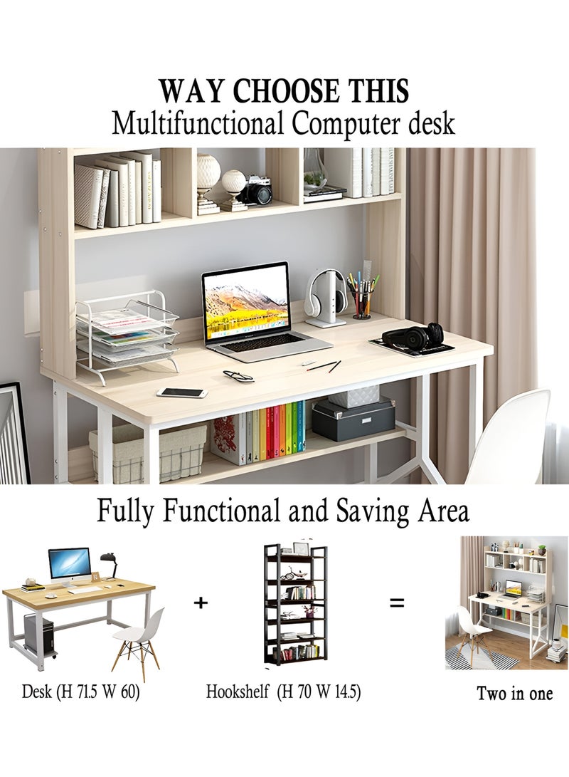 ZUIHAO Computer Desk with Bookrack Home Office Desk Study Table with Bookshelf 120 L 60 W 141.5 H cm WHITE - Image 5