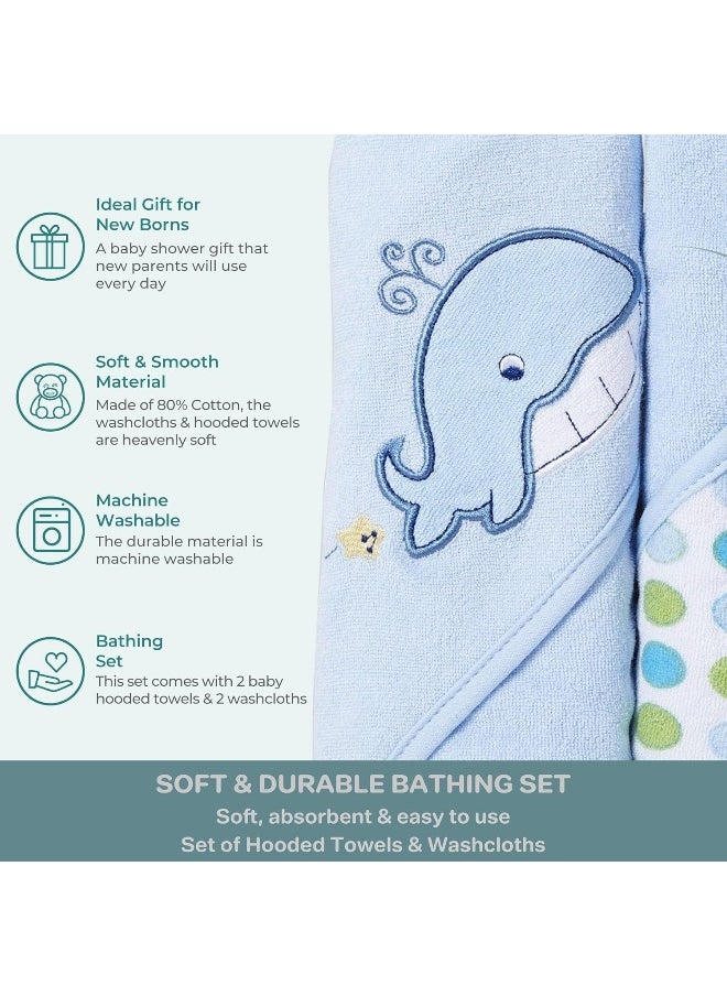 Spasilk Spasilk Hooded Terry Bath Towel with Washcloths, Whale Blue, 2-Count  - Image 5