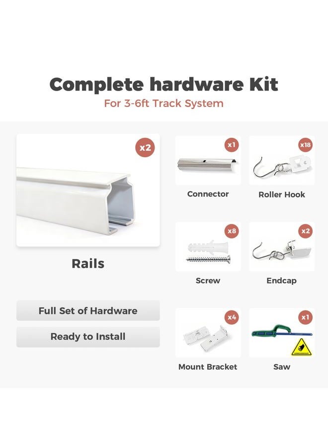 ChadMade Ceiling or Wall Mount Curtain Track Kit with Hooks, 3ft - 6ft Adjustable Length Drape Rail Set For Living Room Bedroom, Single Window Rods Work with Grommet and Pinch Pleated Curtain, White - Image 4