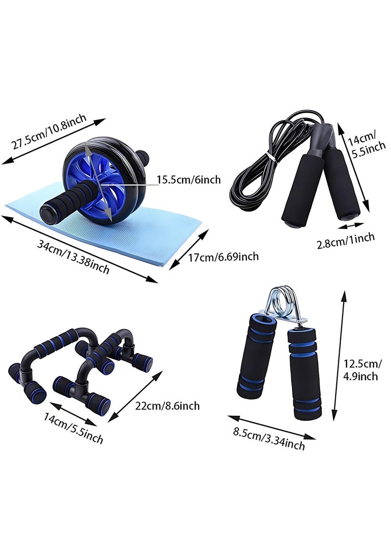 ALMiHomi 6-Piece Home Gym Fitness Set – Ab Roller Wheel with Push-Up Bars, Jump Rope, Grip Strengthener & Knee Pad – Full Body Core & Abs Training Kit for Men and Women - Image 5