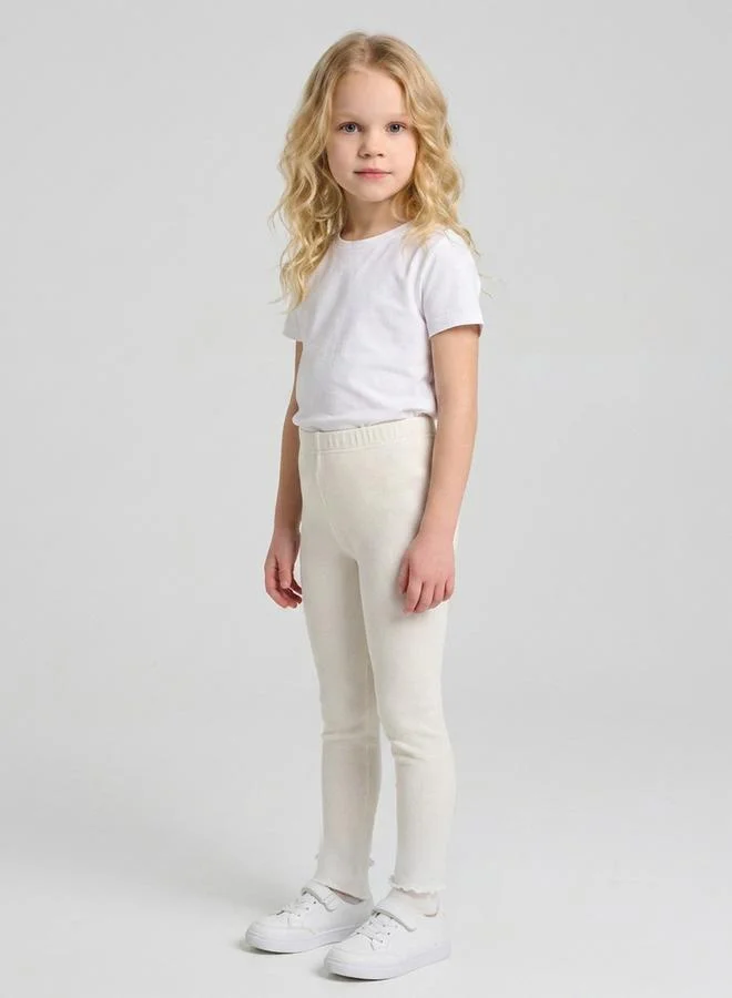 تايك تو Girls Cream Ribbed Full Length Leggings By Juniorloom