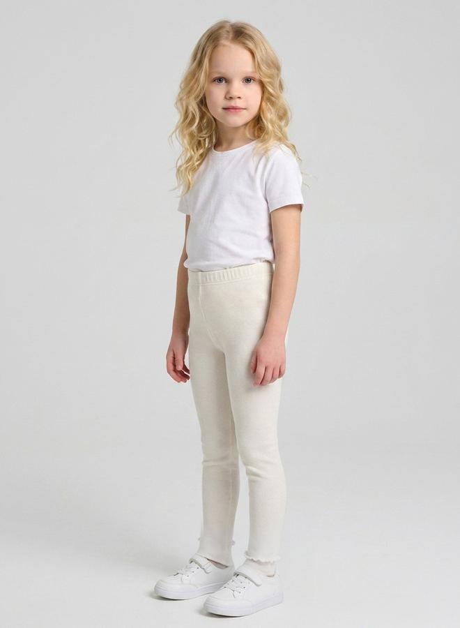 Take Two Girls Cream Ribbed Full Length Leggings By Juniorloom - Image 2