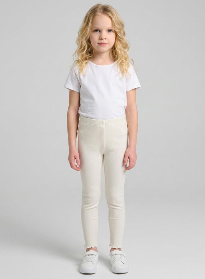 Take Two Girls Cream Ribbed Full Length Leggings By Juniorloom - Image 1