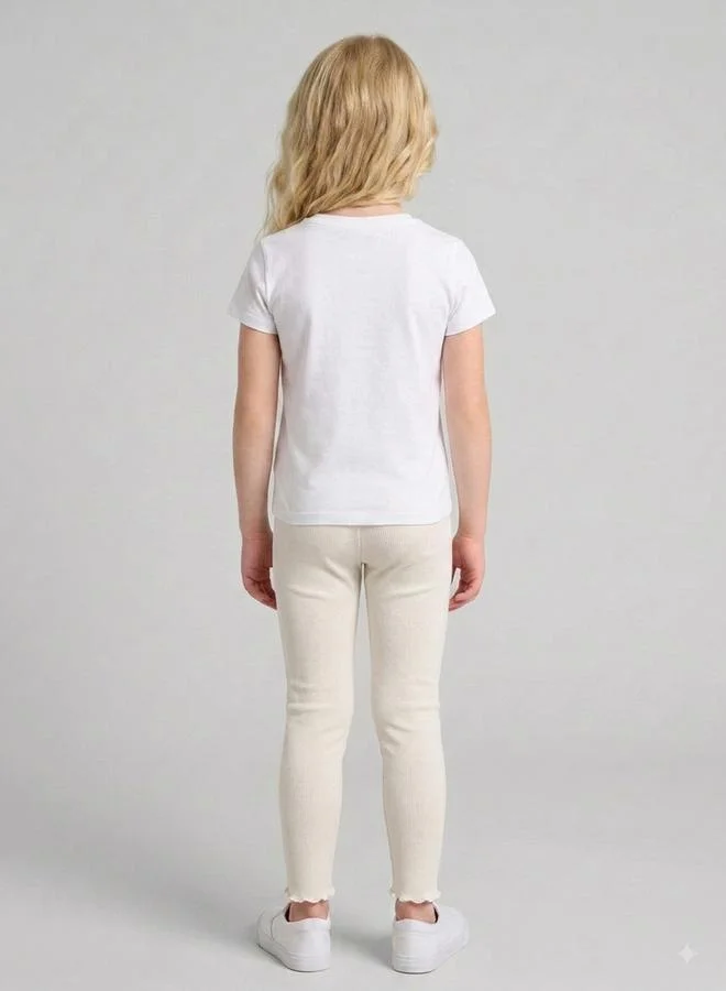 Take Two  Girls Cream Ribbed Full Length Leggings By Juniorloom for Women | Best Price UAE