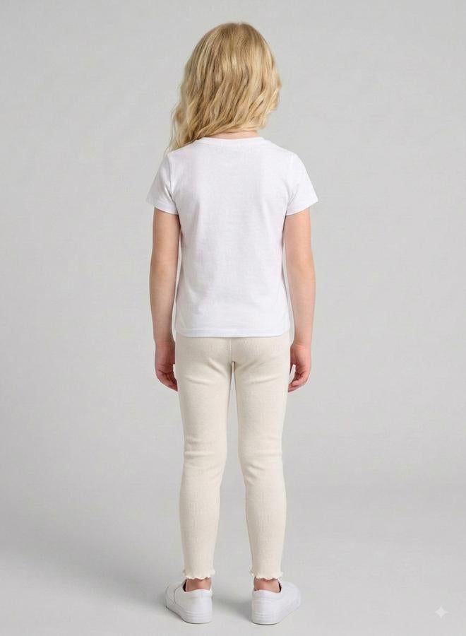 Take Two Girls Cream Ribbed Full Length Leggings By Juniorloom - Image 3