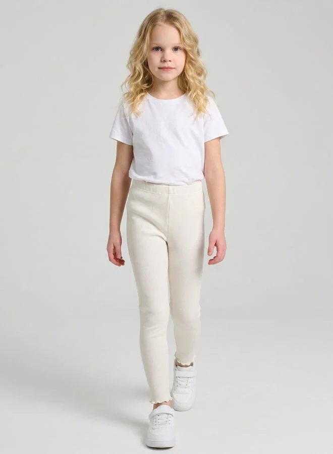 Take Two  Girls Cream Ribbed Full Length Leggings By Juniorloom for Women | Best Price UAE
