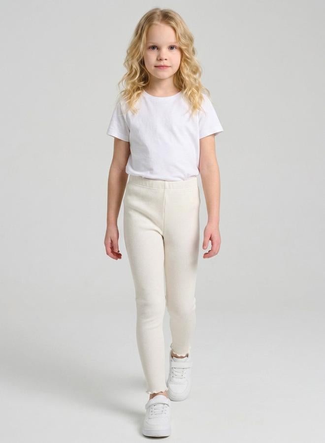 Take Two Girls Cream Ribbed Full Length Leggings By Juniorloom - Image 4