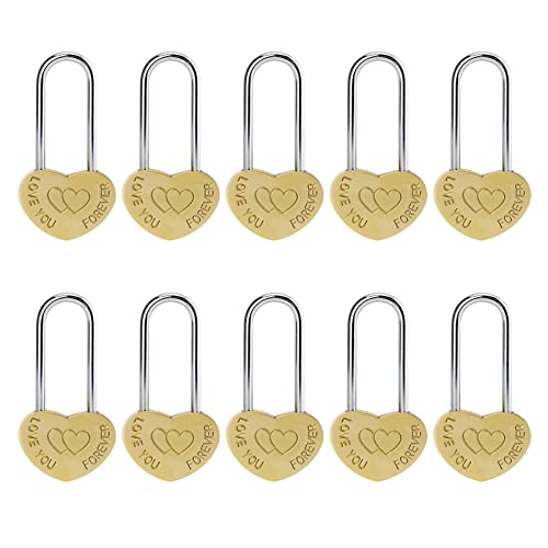 VeYocilk 10 PCS 35 50mm Engraved LoveYouForever Single Heart Shaped Lock Love Lock Without Key in Bulk Everlasting Love for Lovers WeddingValentinesAnniversaryTravelNO Key - Image 1