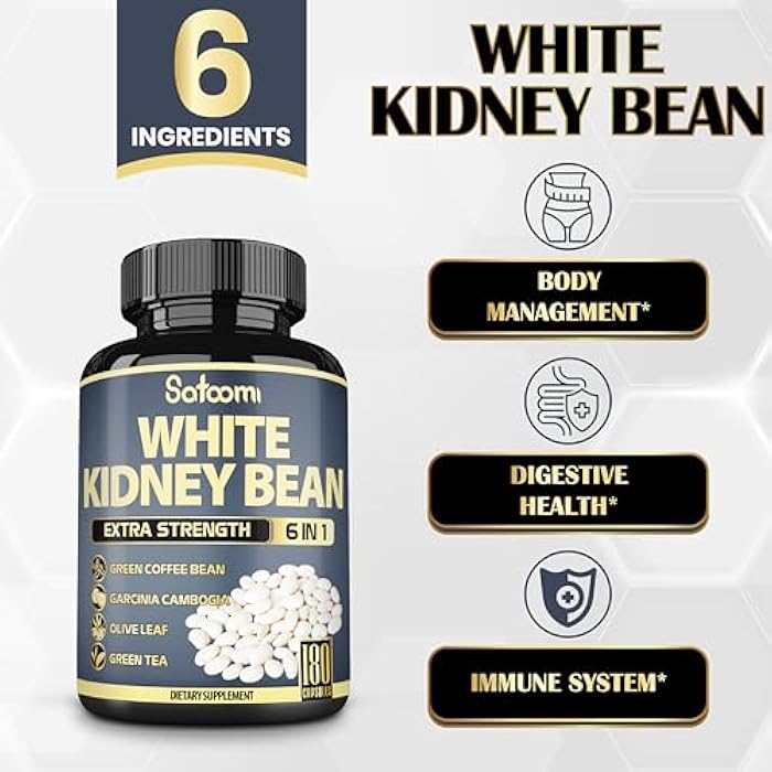Satoomi 6in1 White Kidney Bean Extract Capsules - 6 Month Supply - Extra Blend with Olive Leaf, Green Coffee Bean & Green Tea - 180 Counts - Image 3