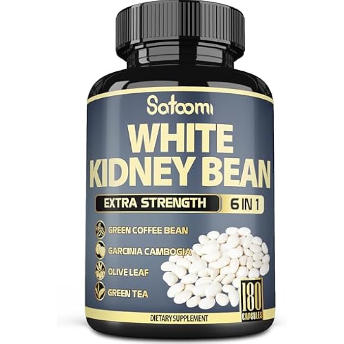 Satoomi 6in1 White Kidney Bean Extract Capsules - 6 Month Supply - Extra Blend with Olive Leaf, Green Coffee Bean & Green Tea - 180 Counts - Image 1