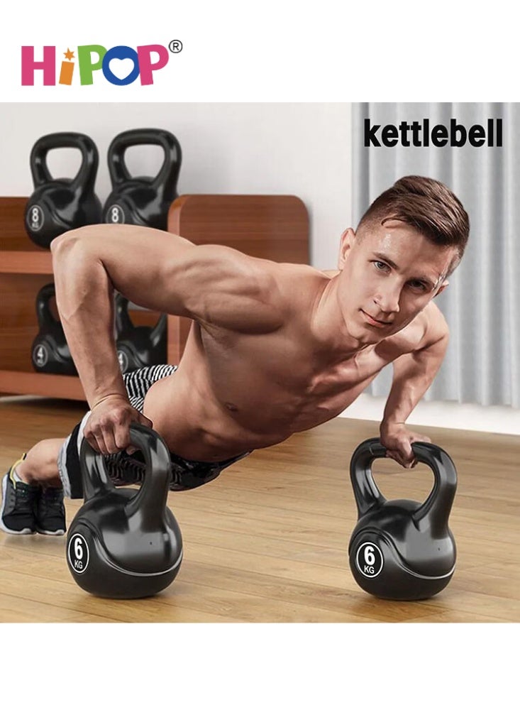 HIPOP Vinyl Kettlebell Dumbbell Black Strength Training Weights for Full Body Workout, Home Gym Fitness, Dumbbell Exercises, Push Up, Grip & Strength Training Equipment 6KG - Image 2