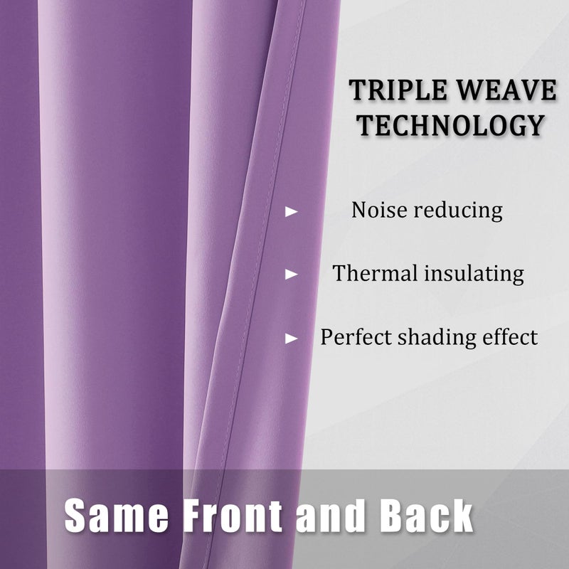 DUALIFE Solid Thermal Insulated Blackout Curtains Purple for Girls Bedroom Window Treatment Ring/Grommet Top Drapes Triple Weave Home Decoration (52 x 54 Inch  2 Panels  Amethyst Orchid) - Image 5
